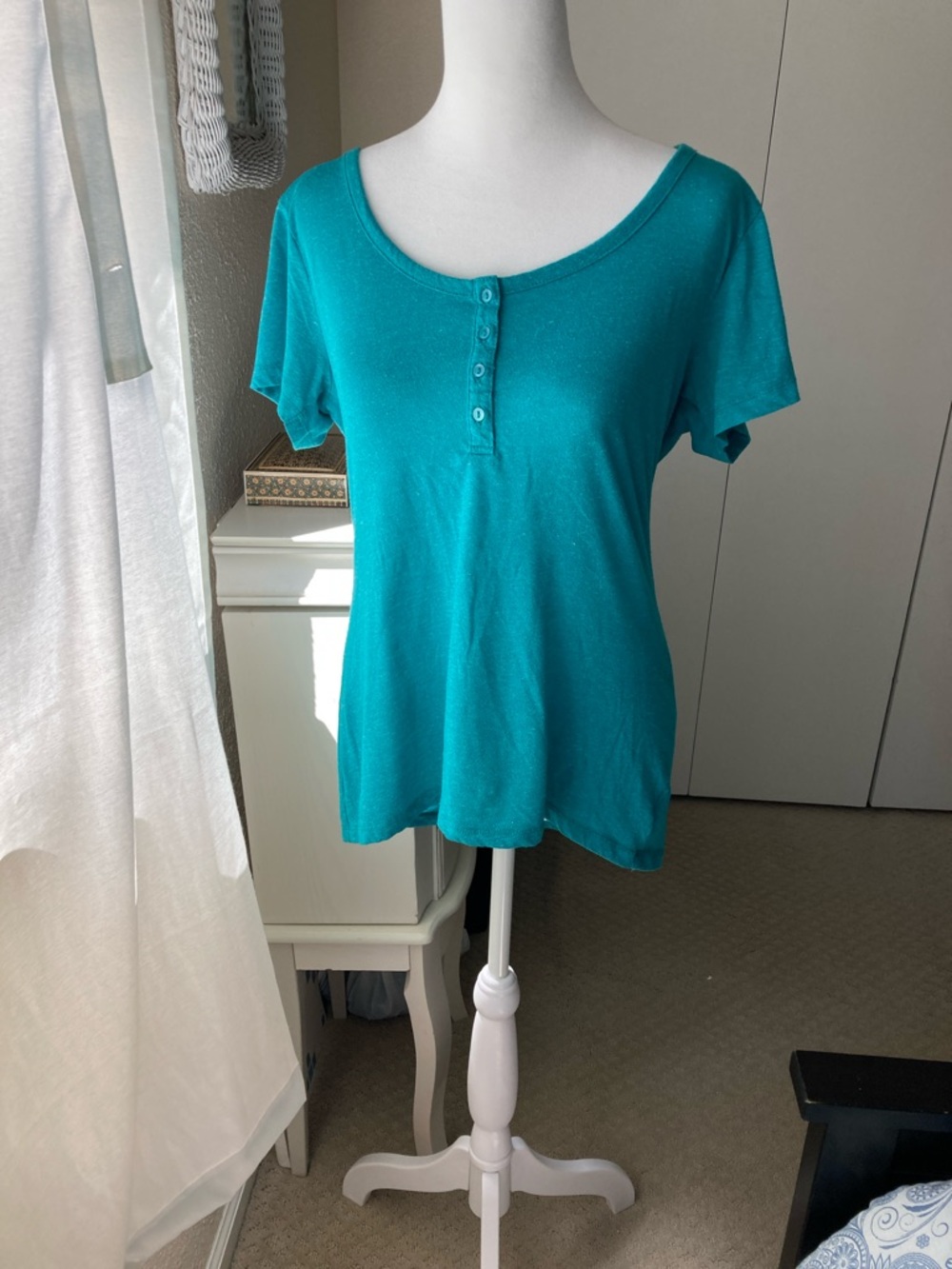 Oakley Women's Teal Short Sleeve Henley Top